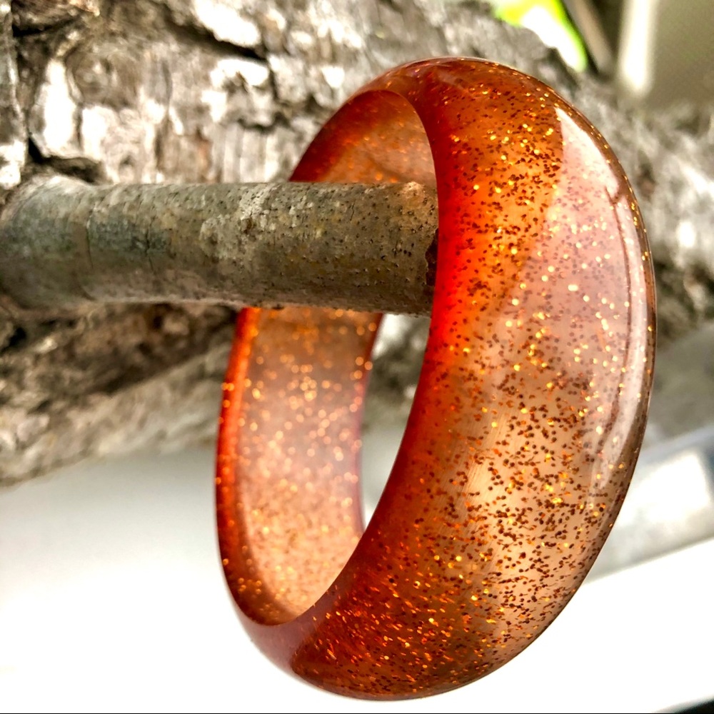 🧡Chunky Burnt Orange Glitter Lucite Bangle🧡